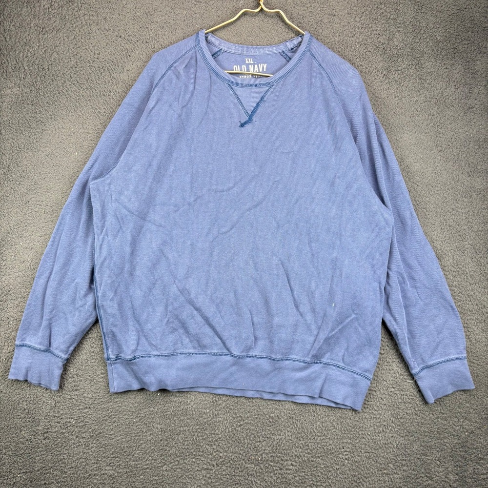 Old Navy Mens XXL Blue Waffle Knit Raglan Long Sleeve Pullover Crewneck Sweater